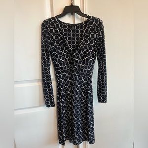 INC International Concepts V-Neck Navy Long Sleeve Dress, Small